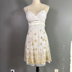 Vintage Y2K Taboo‎ White Embellished Dress M Babydoll Ethereal Hoco Coquettte